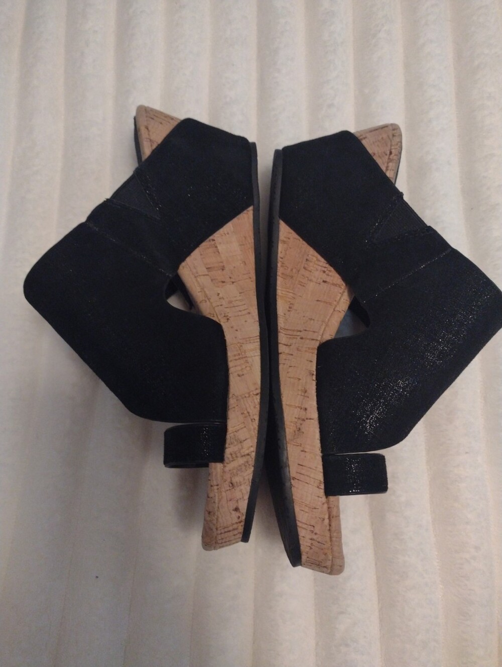 Donald Pliner Women 7 Gyer Cork Wedge Slip On Sandal Black Metallic One Toe Ring - Picture 3 of 13